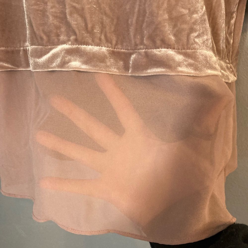 Alfani Rose Gold Velvet Sheer Bottom Blouse - Picture 4 of 5